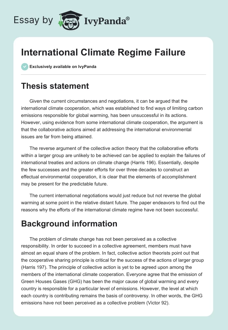 International Climate Regime Failure. Page 1