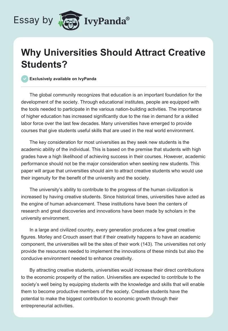Why Universities Should Attract Creative Students?. Page 1