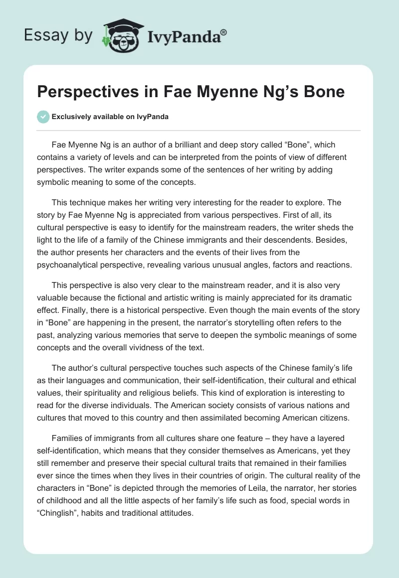 Perspectives in Fae Myenne Ng’s "Bone". Page 1