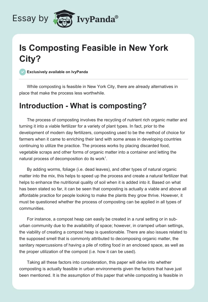 Is Composting Feasible in New York City?. Page 1
