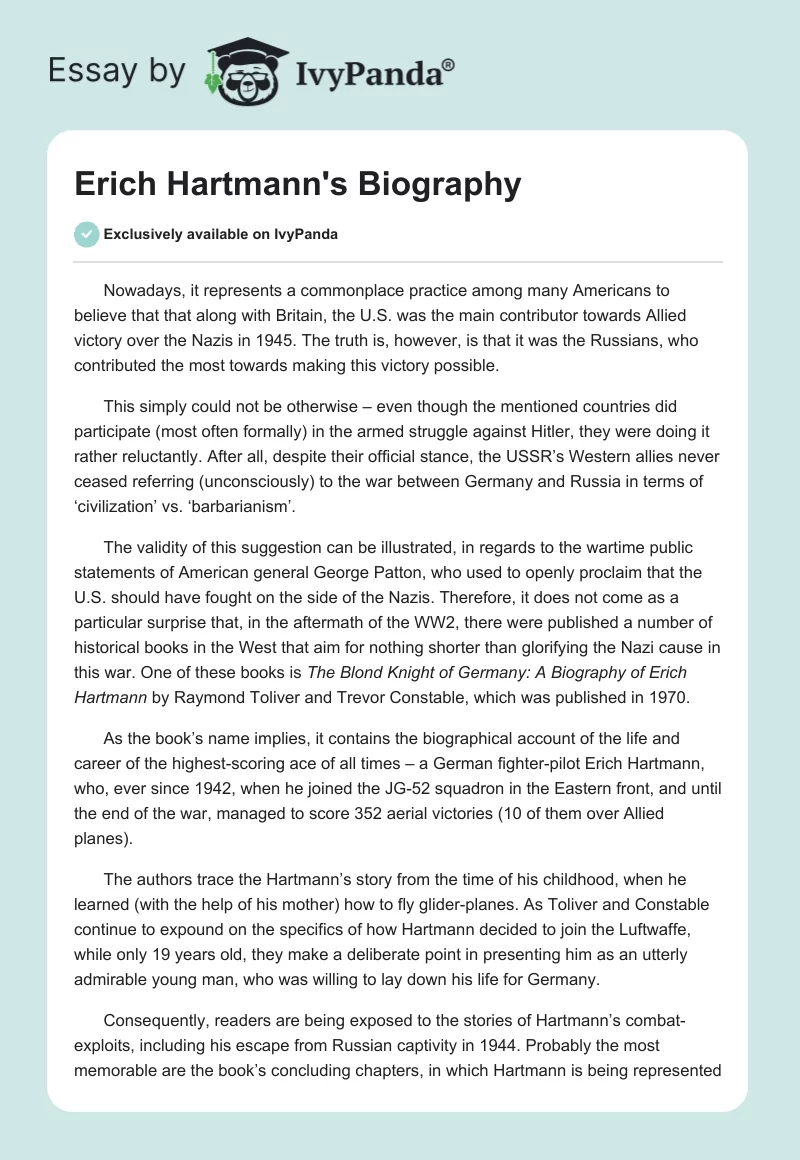 Erich Hartmann's Biography. Page 1