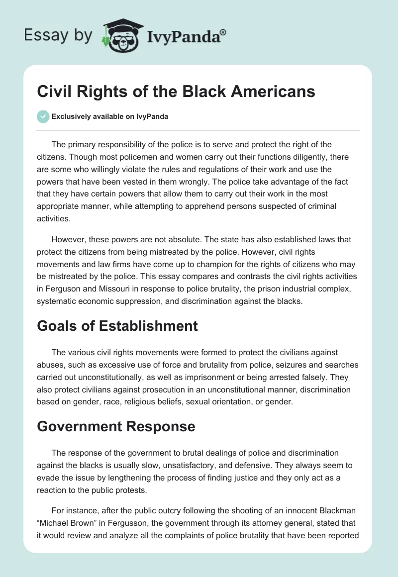 Civil Rights of the Black Americans. Page 1