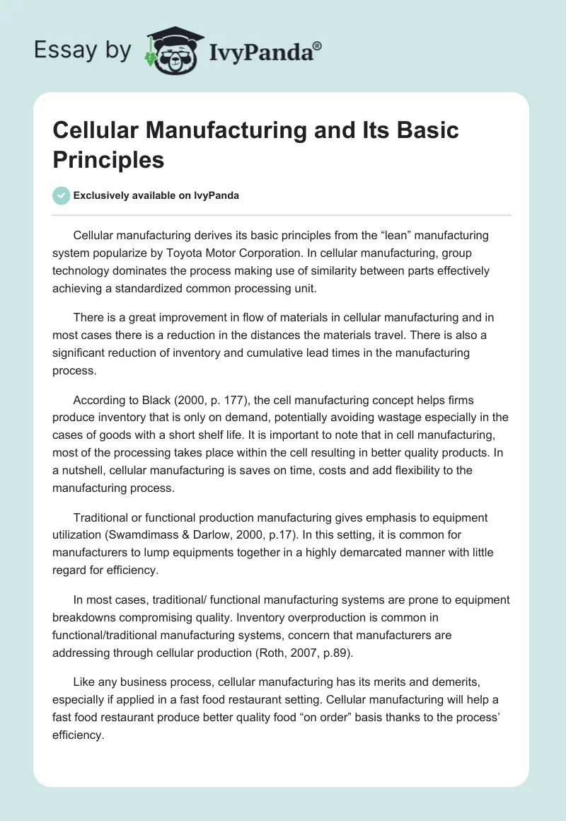 Cellular Manufacturing and Its Basic Principles. Page 1