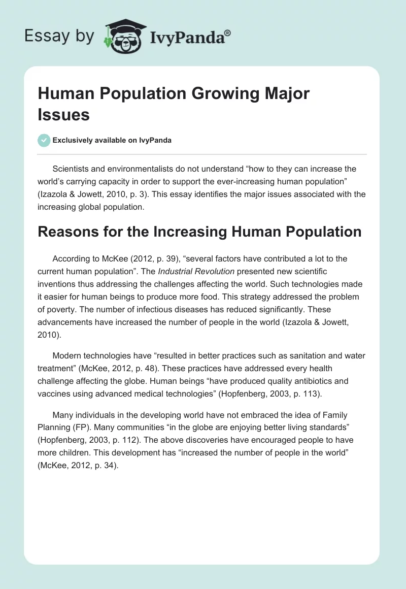 Human Population Growing Major Issues. Page 1