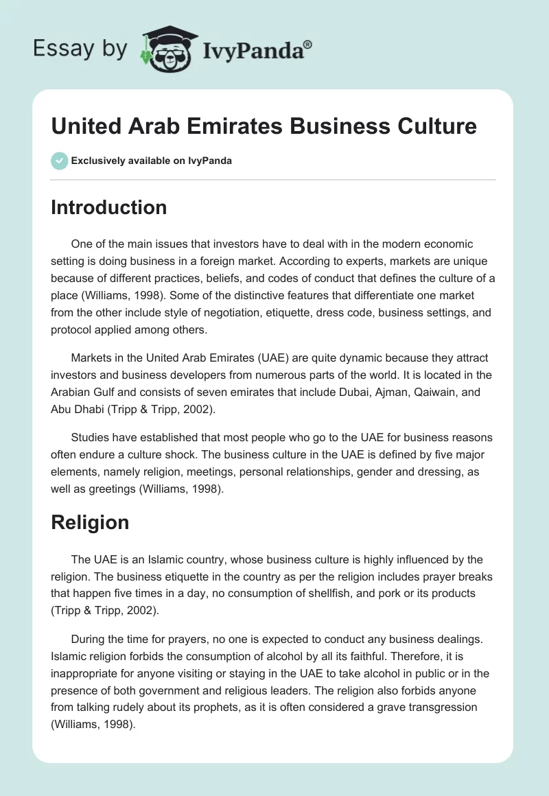 United Arab Emirates Business Culture. Page 1