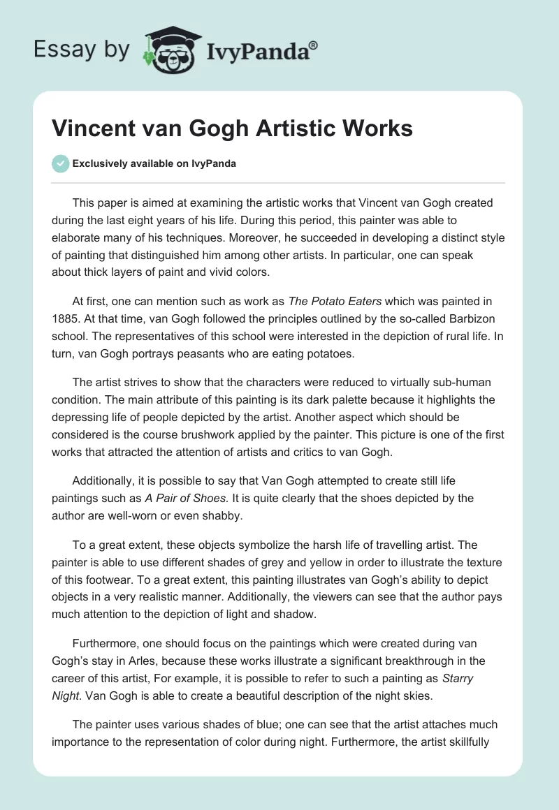 Vincent van Gogh Artistic Works. Page 1