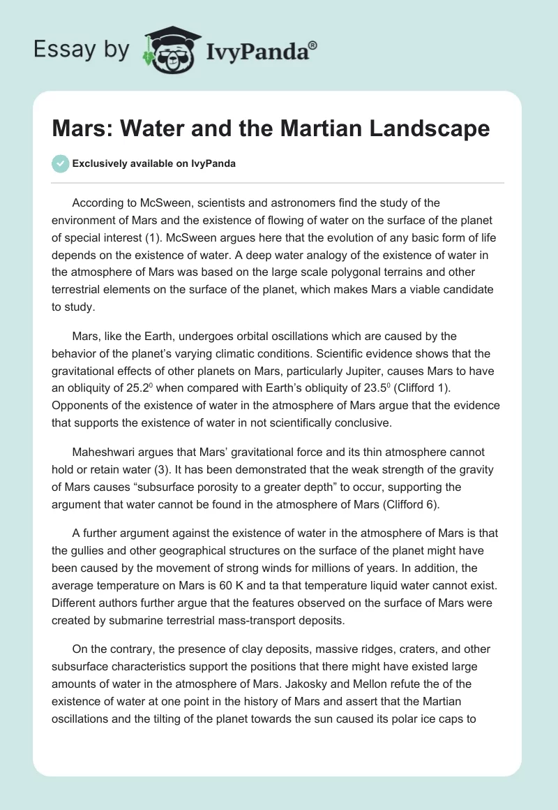 Mars: Water and the Martian Landscape. Page 1