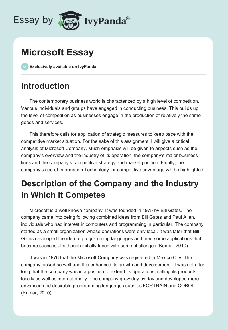 Microsoft Essay. Page 1