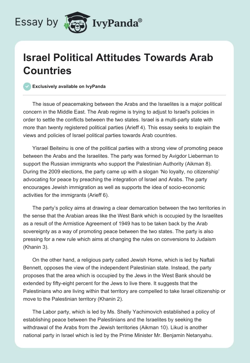Israel Political Attitudes Towards Arab Countries. Page 1