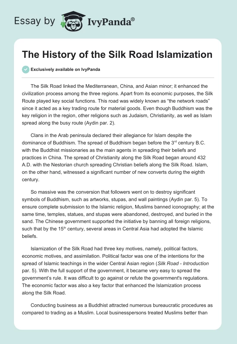 The History of the Silk Road Islamization. Page 1