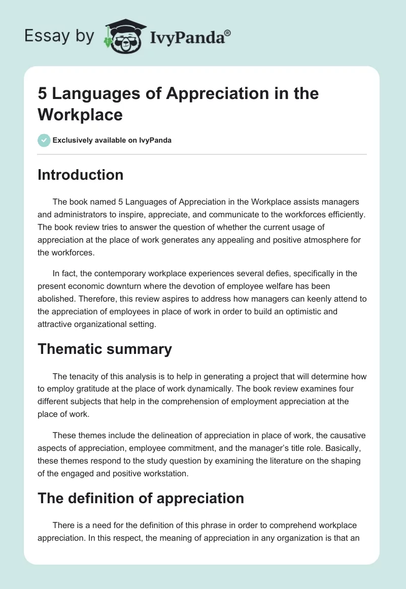 5 Languages of Appreciation in the Workplace. Page 1