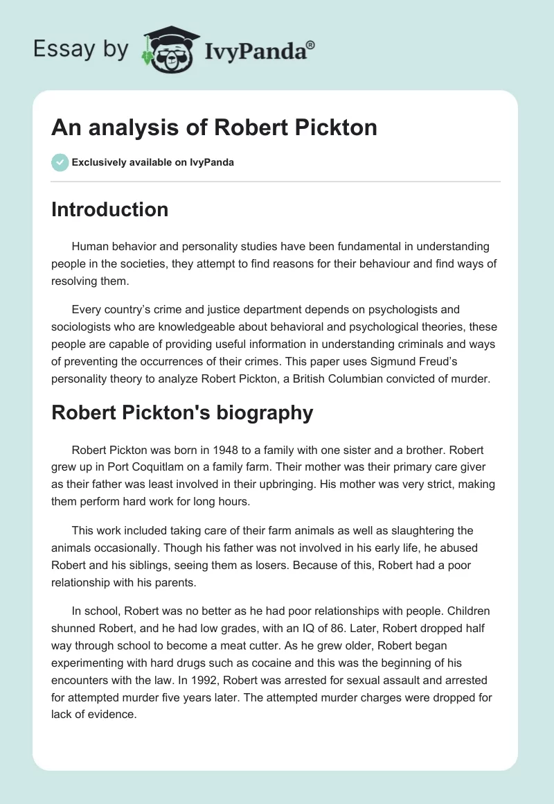An analysis of Robert Pickton. Page 1