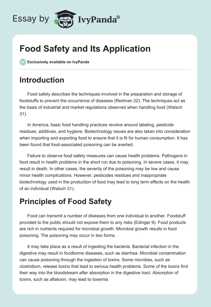Food Safety and Its Application. Page 1