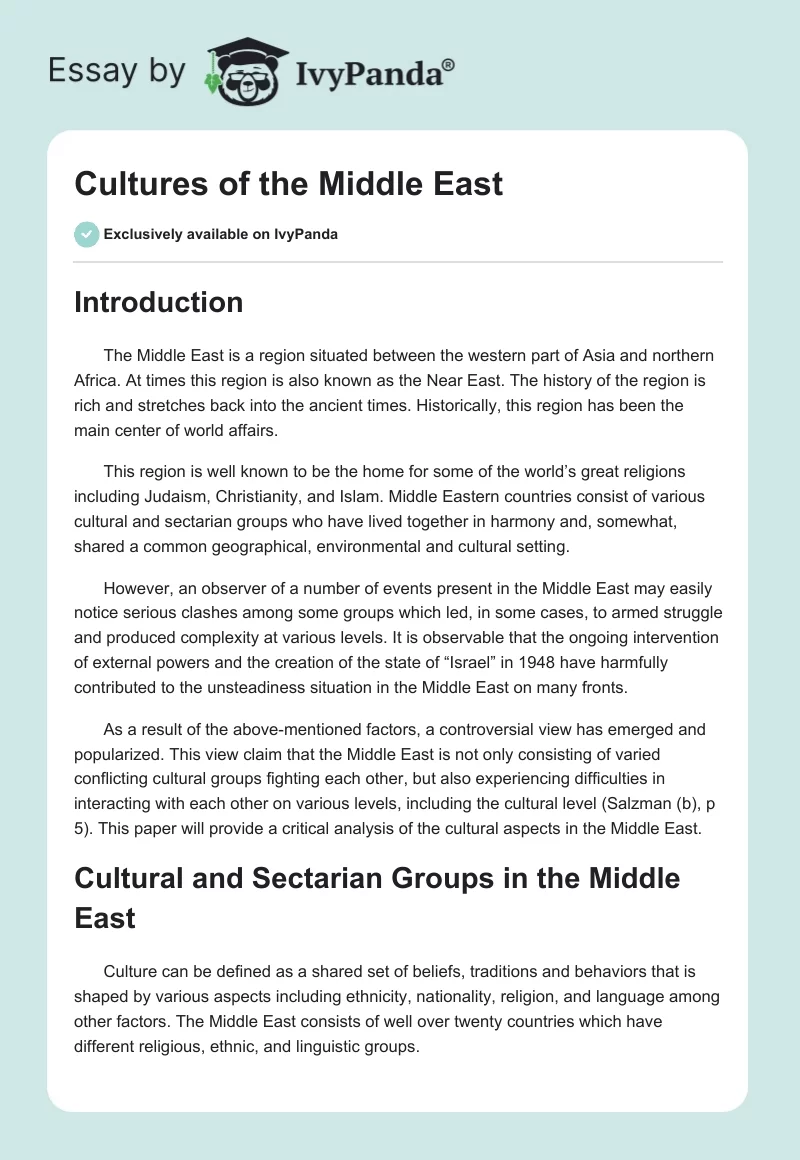 Cultures of the Middle East. Page 1