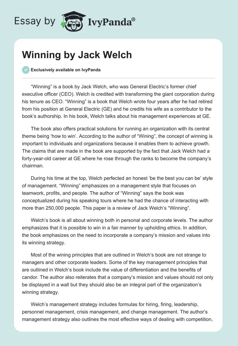 "Winning" by Jack Welch. Page 1