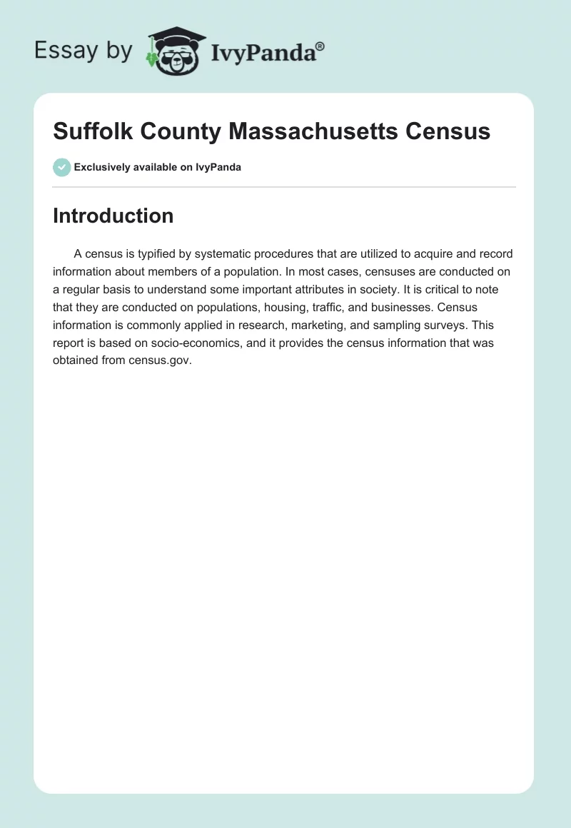 Suffolk County Massachusetts Census. Page 1