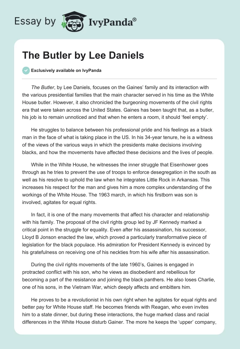 "The Butler" by Lee Daniels. Page 1