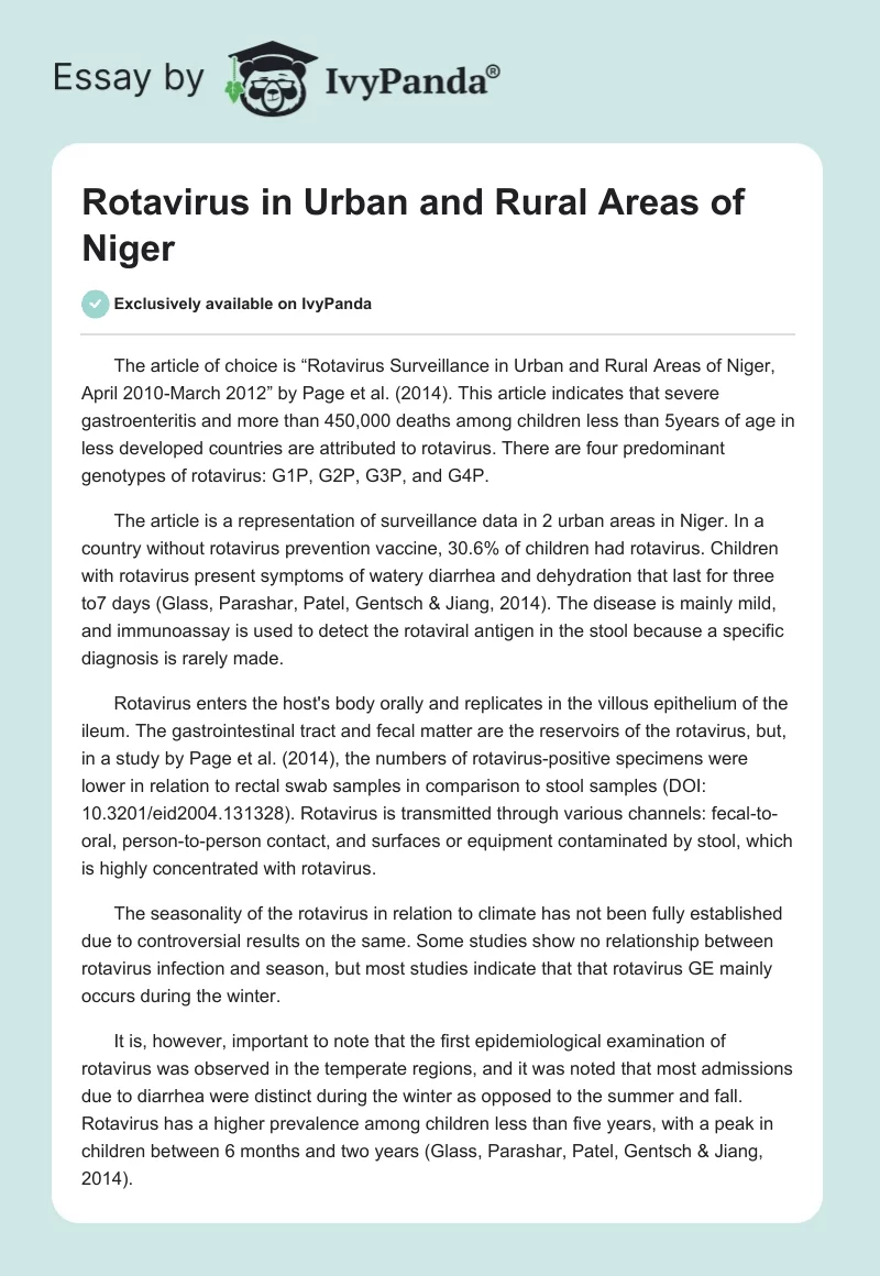 Rotavirus in Urban and Rural Areas of Niger. Page 1