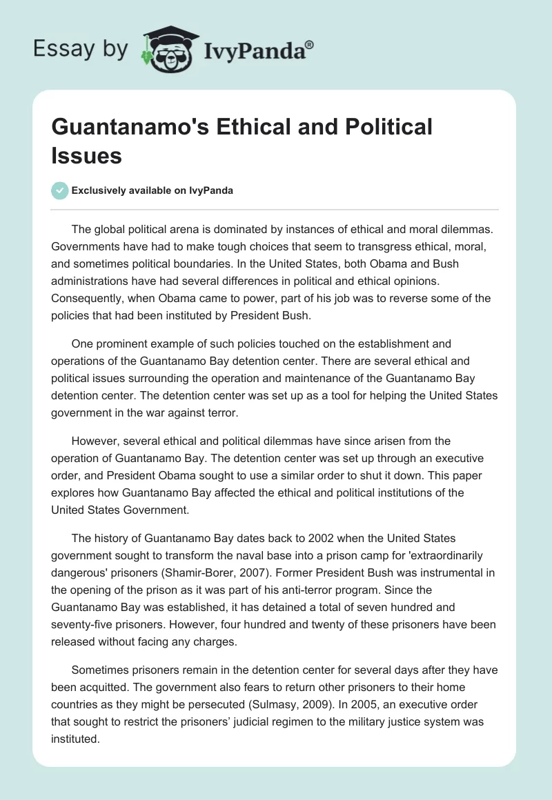 Guantanamo's Ethical and Political Issues. Page 1
