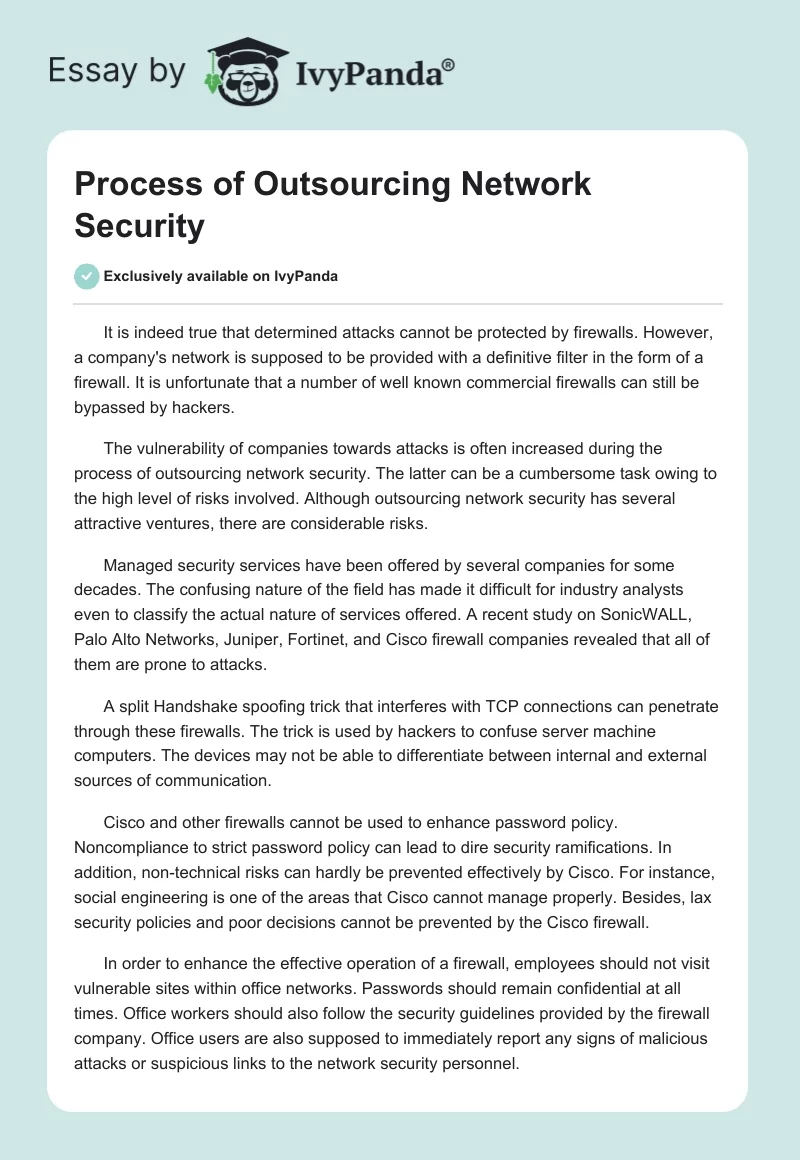 Process of Outsourcing Network Security. Page 1