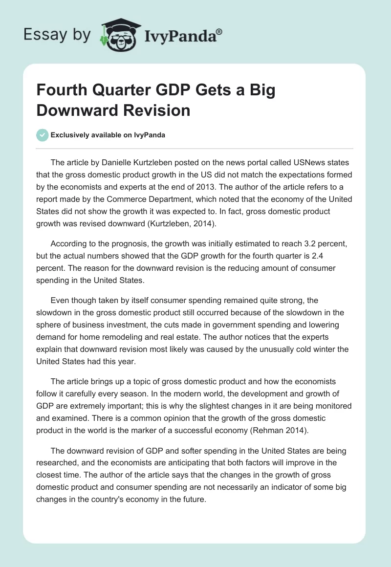 Fourth Quarter GDP Gets a Big Downward Revision. Page 1