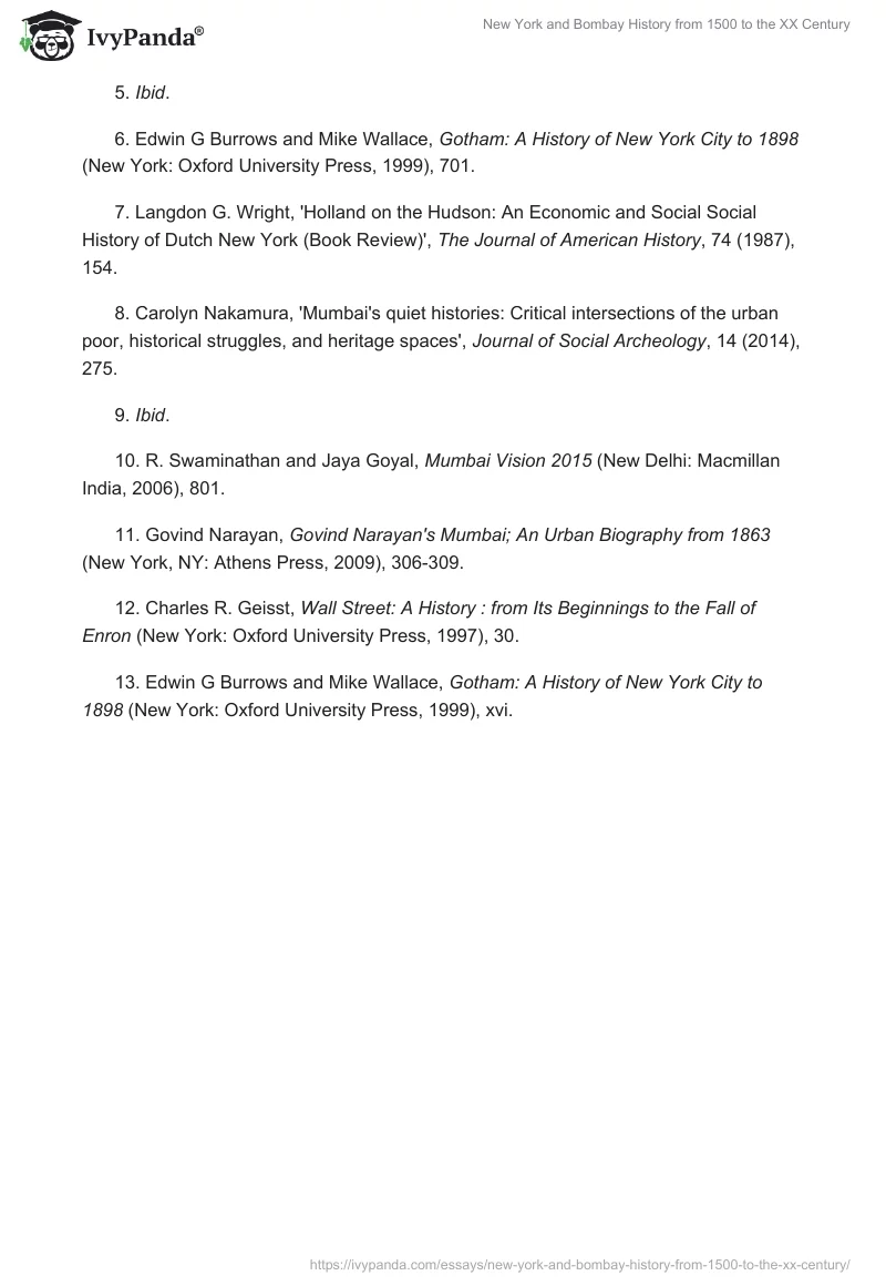 New York and Bombay History From 1500 to the XX Century. Page 5