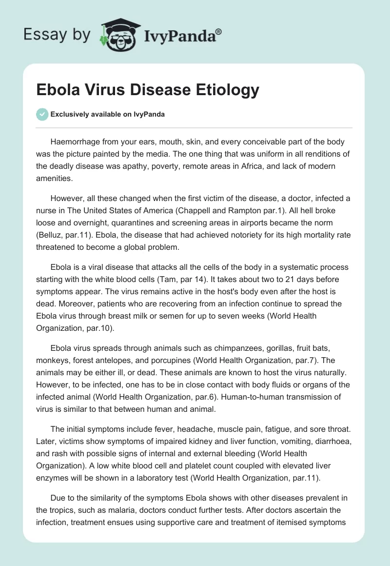 Ebola Virus Disease Etiology. Page 1