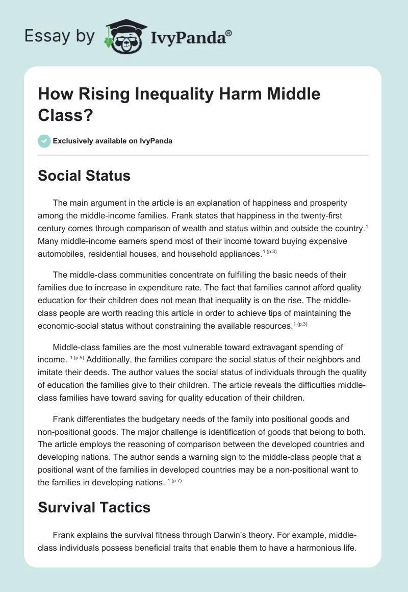 How Rising Inequality Harm Middle Class?. Page 1