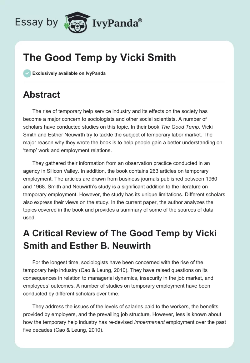 "The Good Temp" by Vicki Smith. Page 1