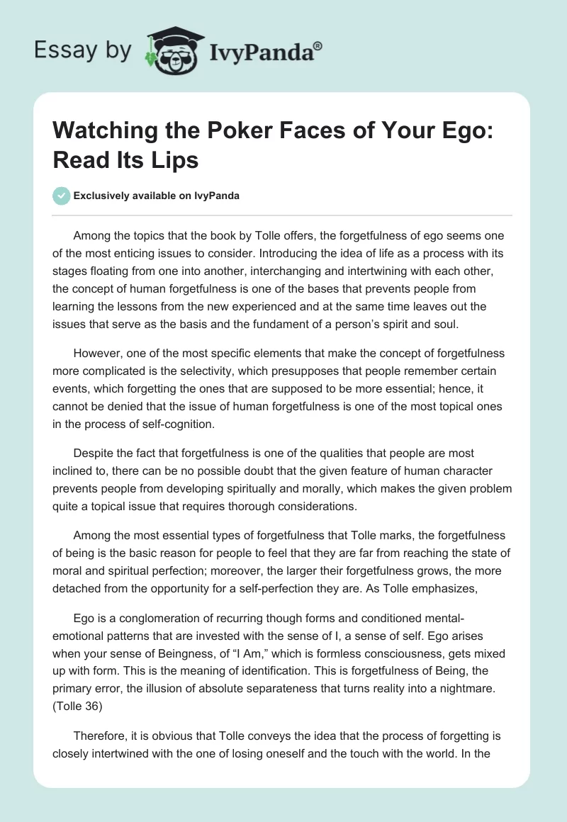 Watching the Poker Faces of Your Ego: Read Its Lips. Page 1