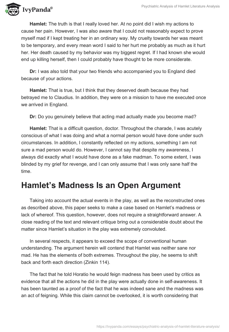 Psychiatric Analysis of Hamlet Literature Analysis. Page 2