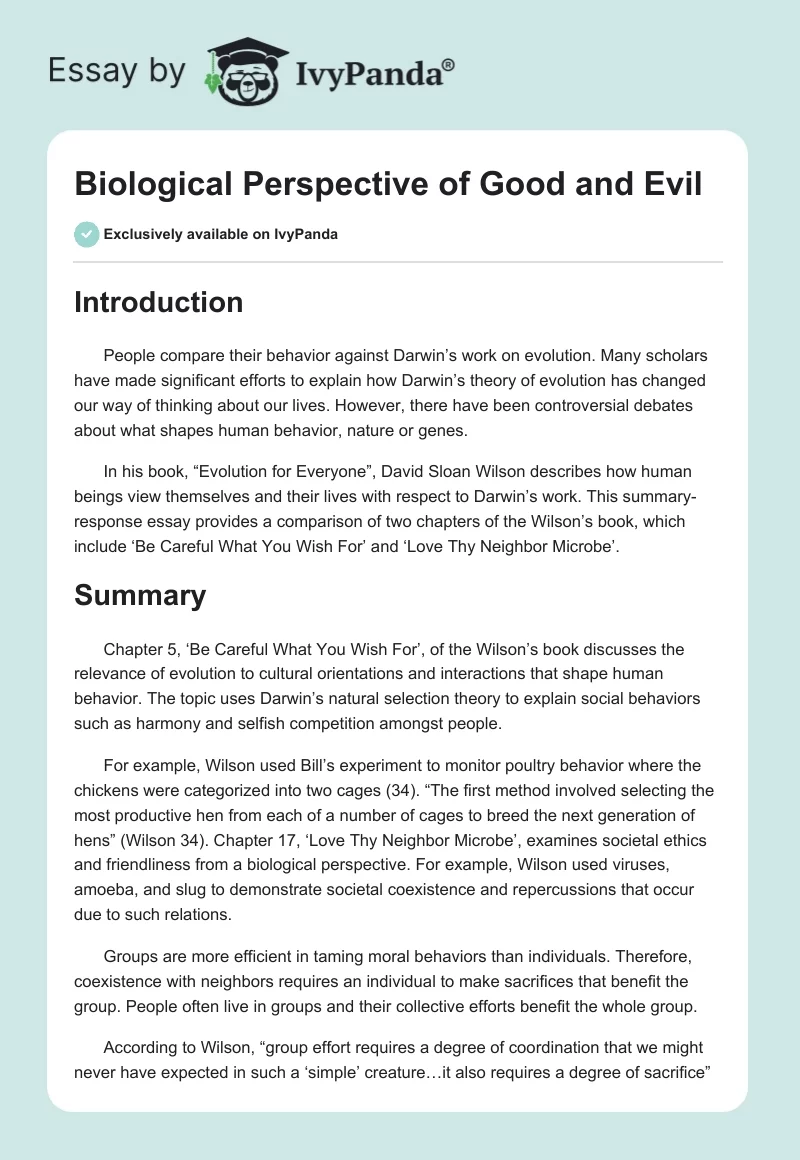 Biological Perspective of Good and Evil. Page 1