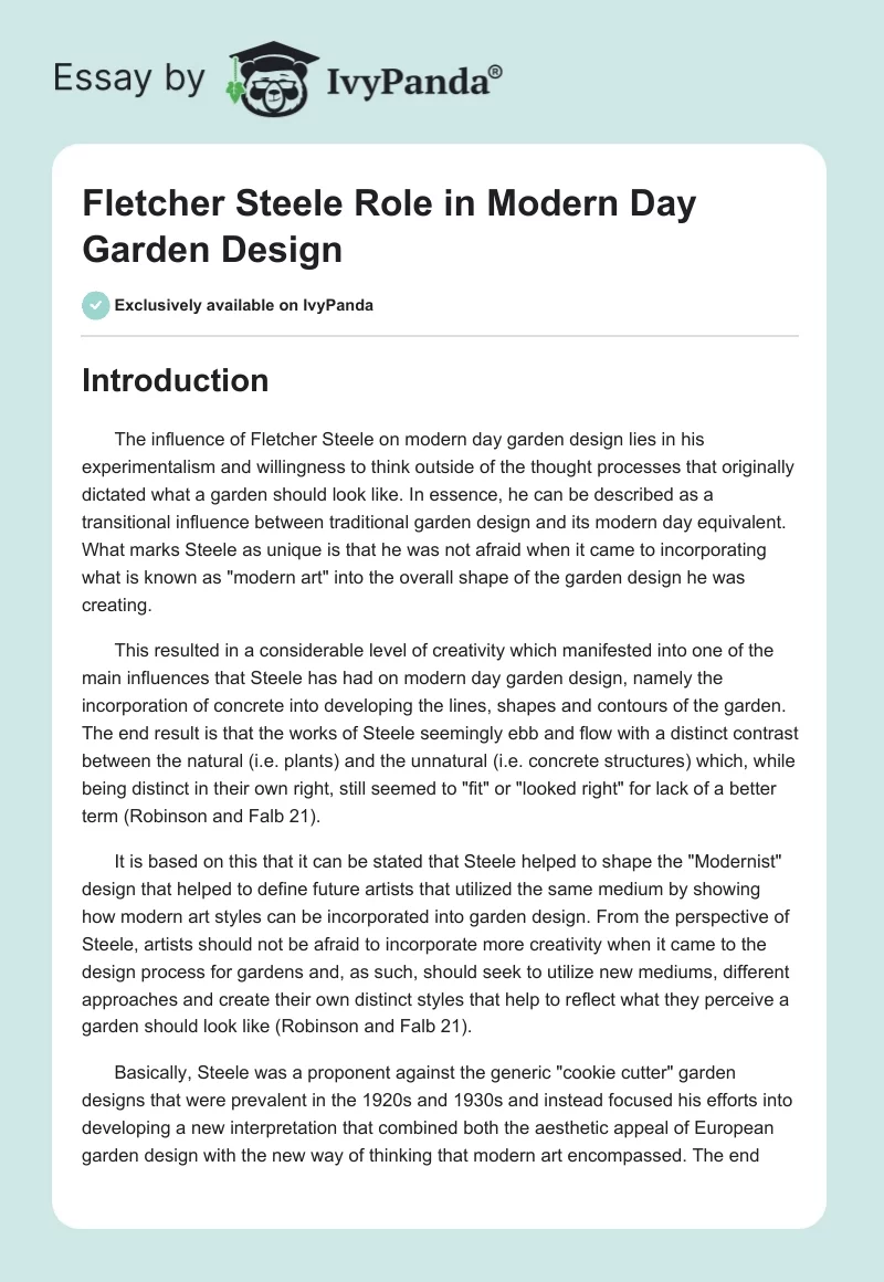Fletcher Steele Role in Modern Day Garden Design. Page 1