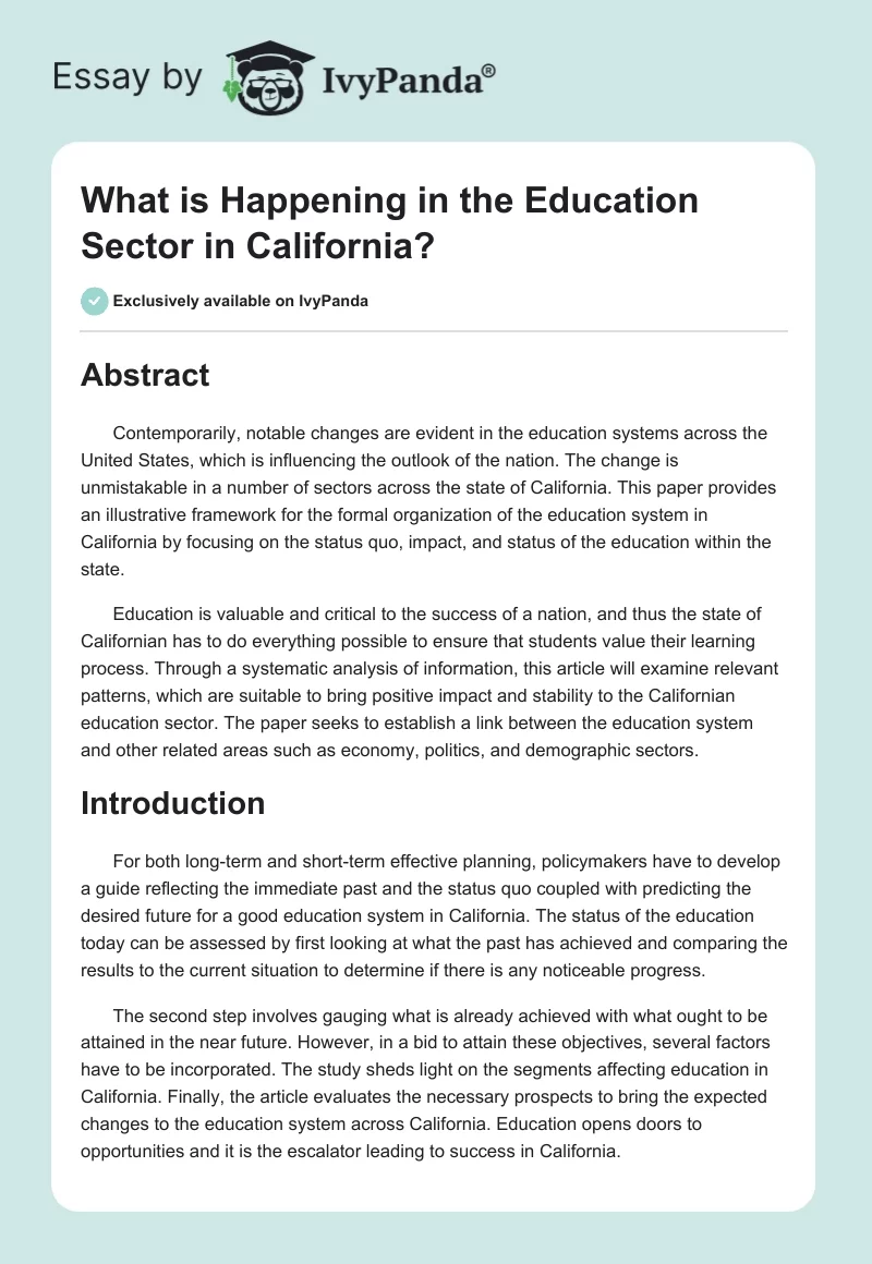 What is Happening in the Education Sector in California?. Page 1