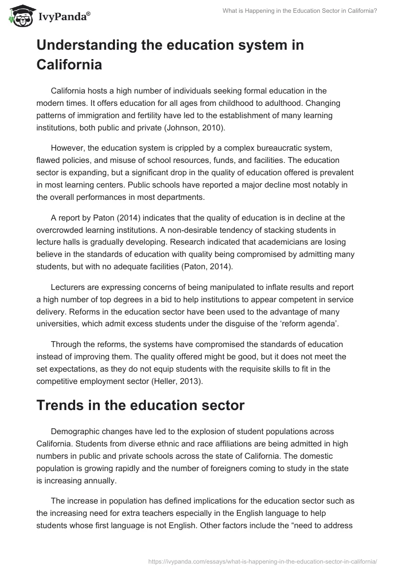 What is Happening in the Education Sector in California?. Page 2