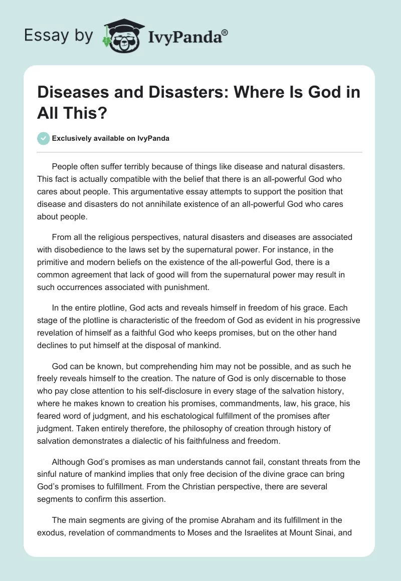 Diseases and Disasters: Where Is God in All This?. Page 1