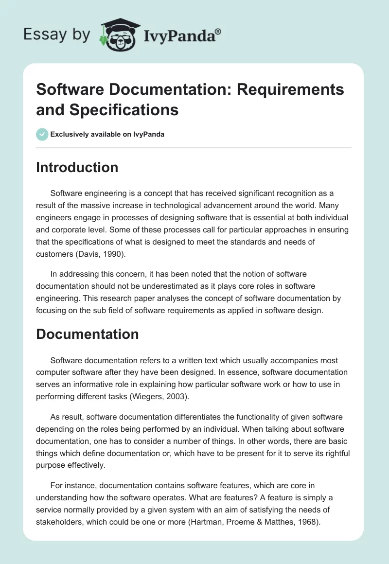 Software Documentation: Requirements and Specifications. Page 1