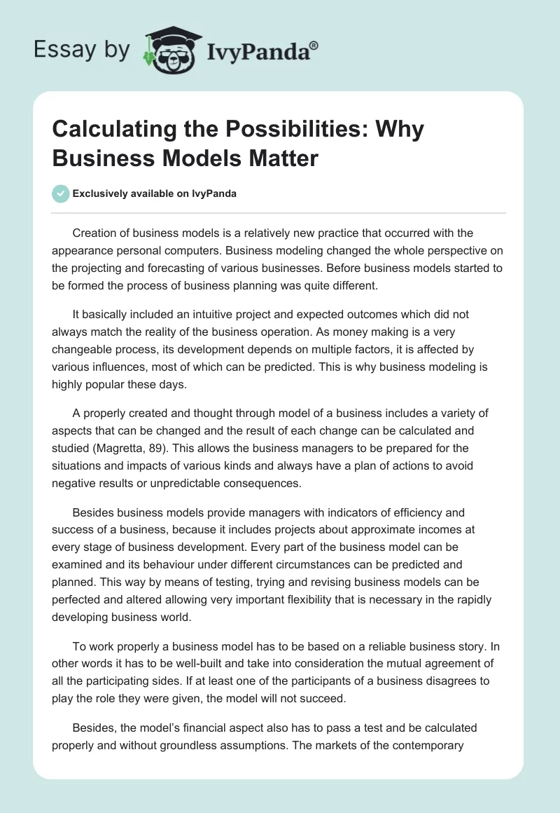 Calculating the Possibilities: Why Business Models Matter. Page 1