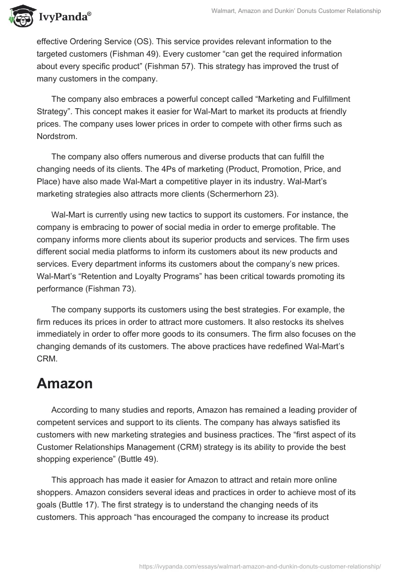 Walmart, Amazon and Dunkin’ Donuts Customer Relationship. Page 2