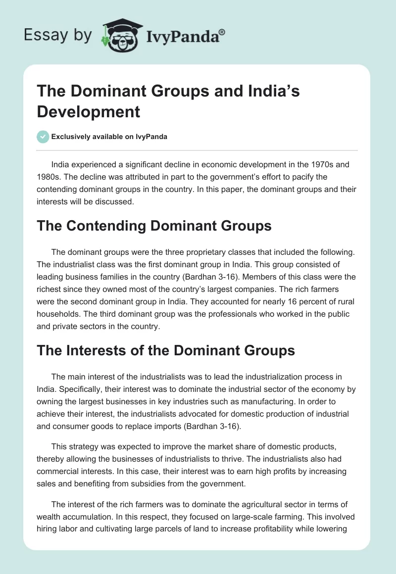 The Dominant Groups and India’s Development. Page 1