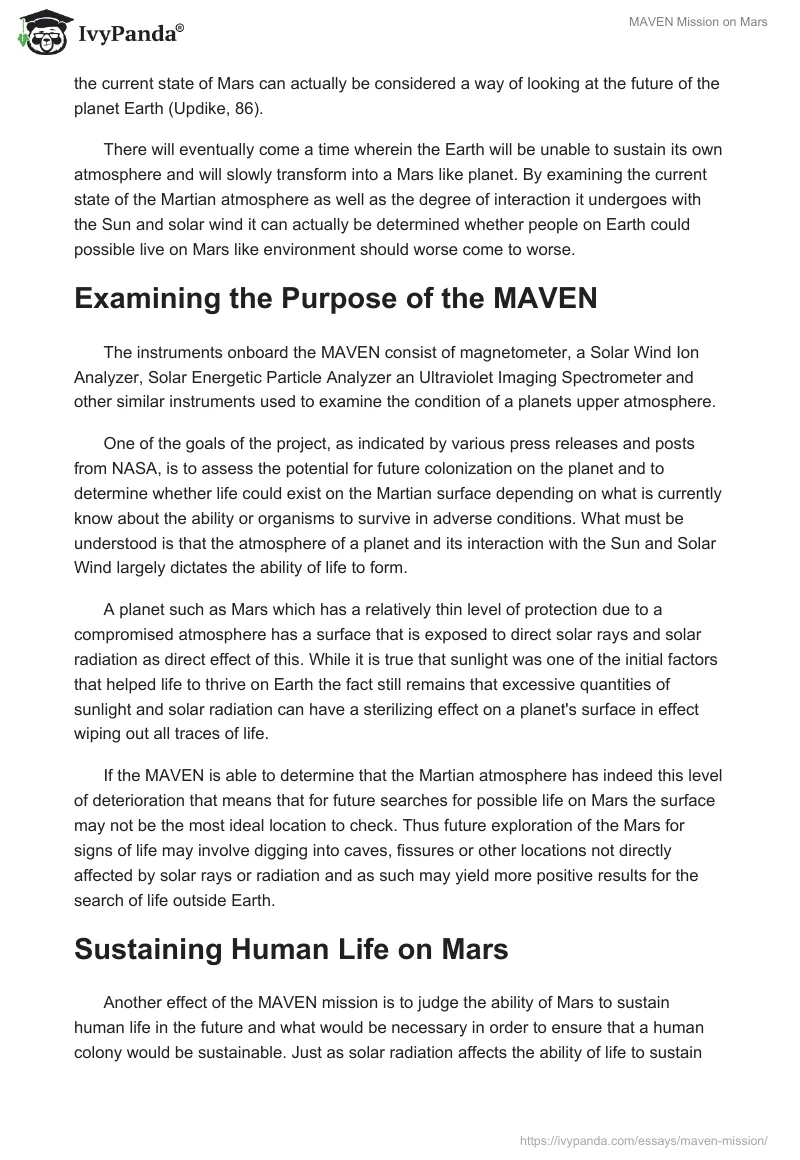 MAVEN Mission on Mars. Page 2