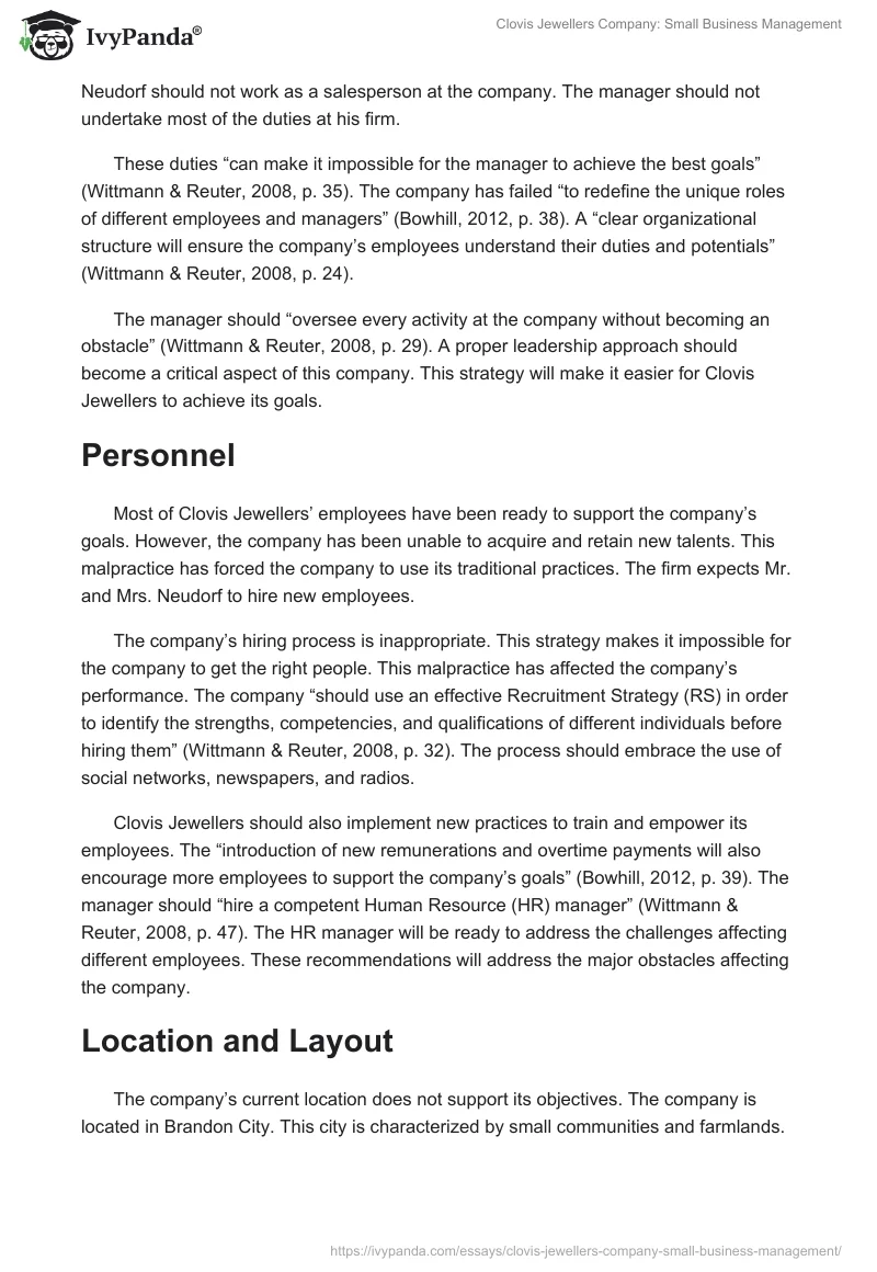 Clovis Jewellers Company: Small Business Management. Page 2