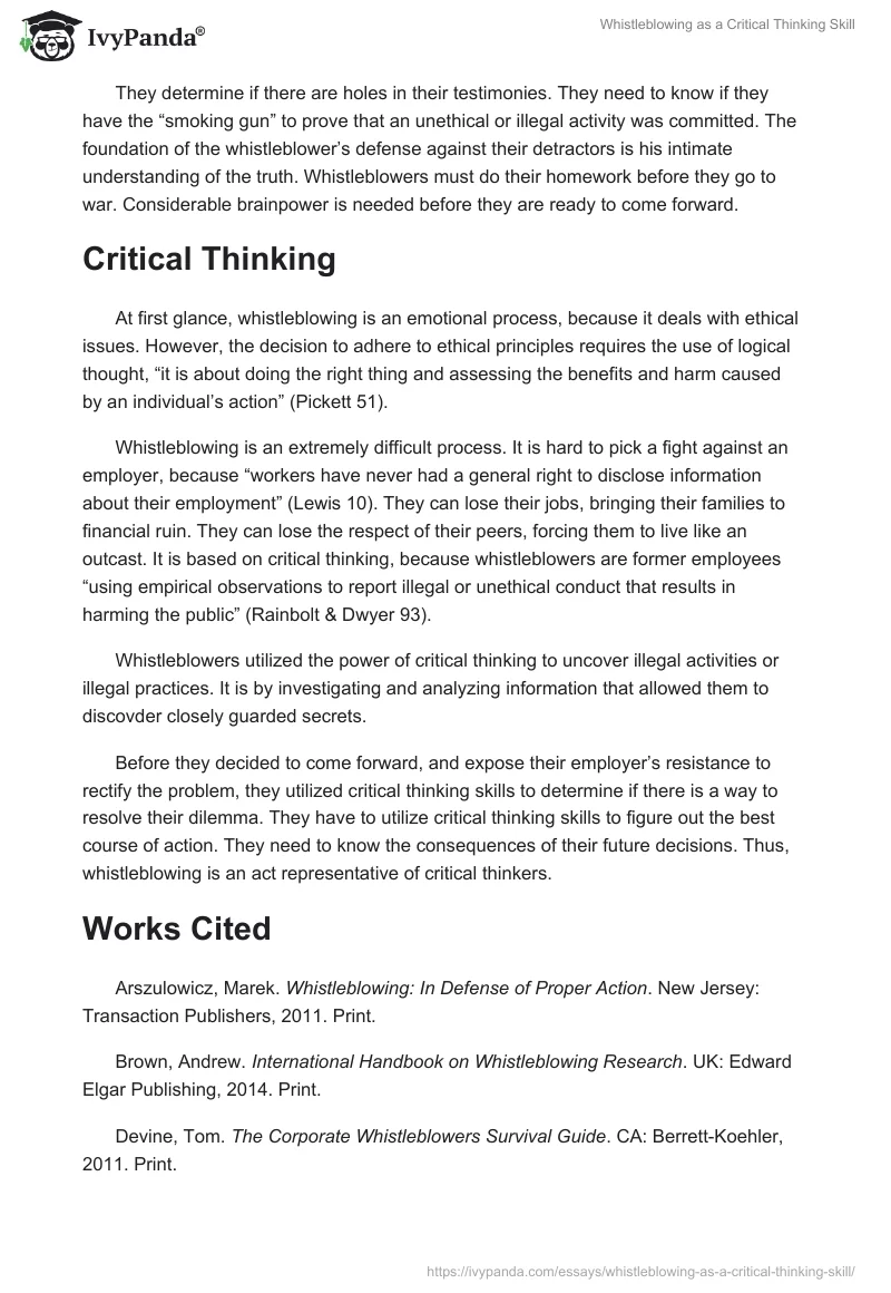 Whistleblowing as a Critical Thinking Skill. Page 4