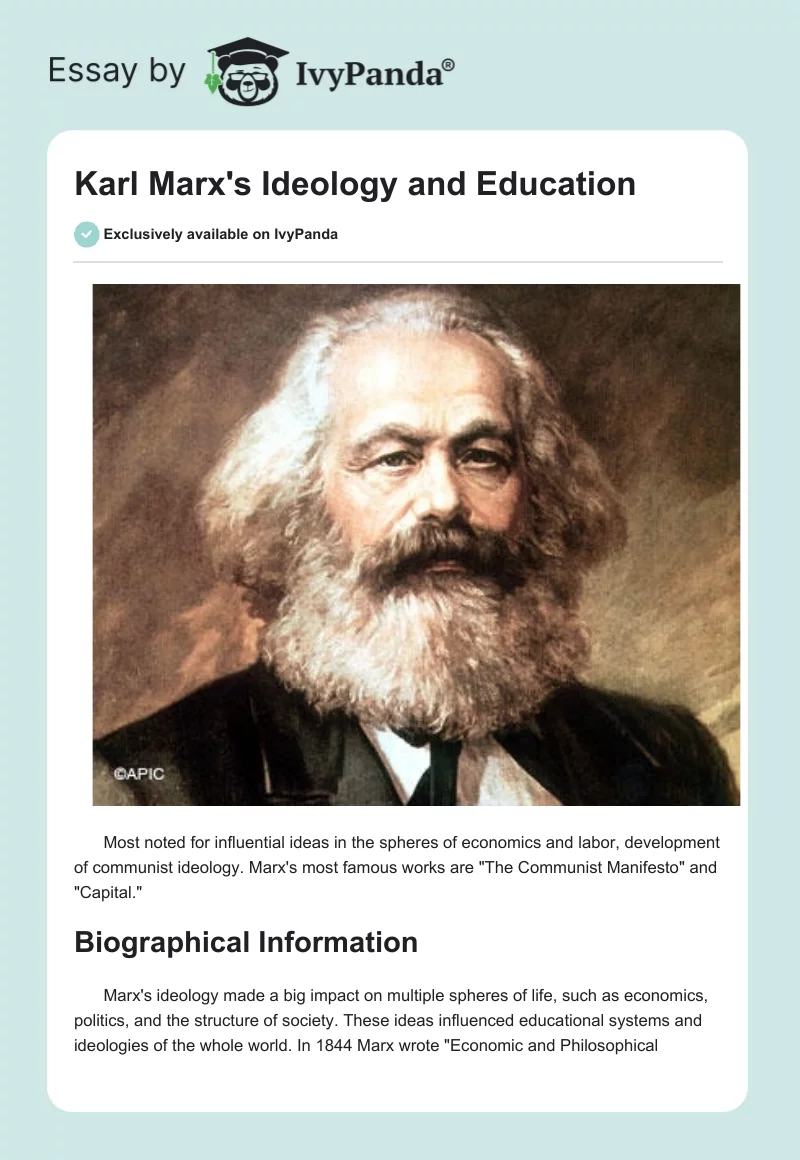 Karl Marx's Ideology and Education. Page 1
