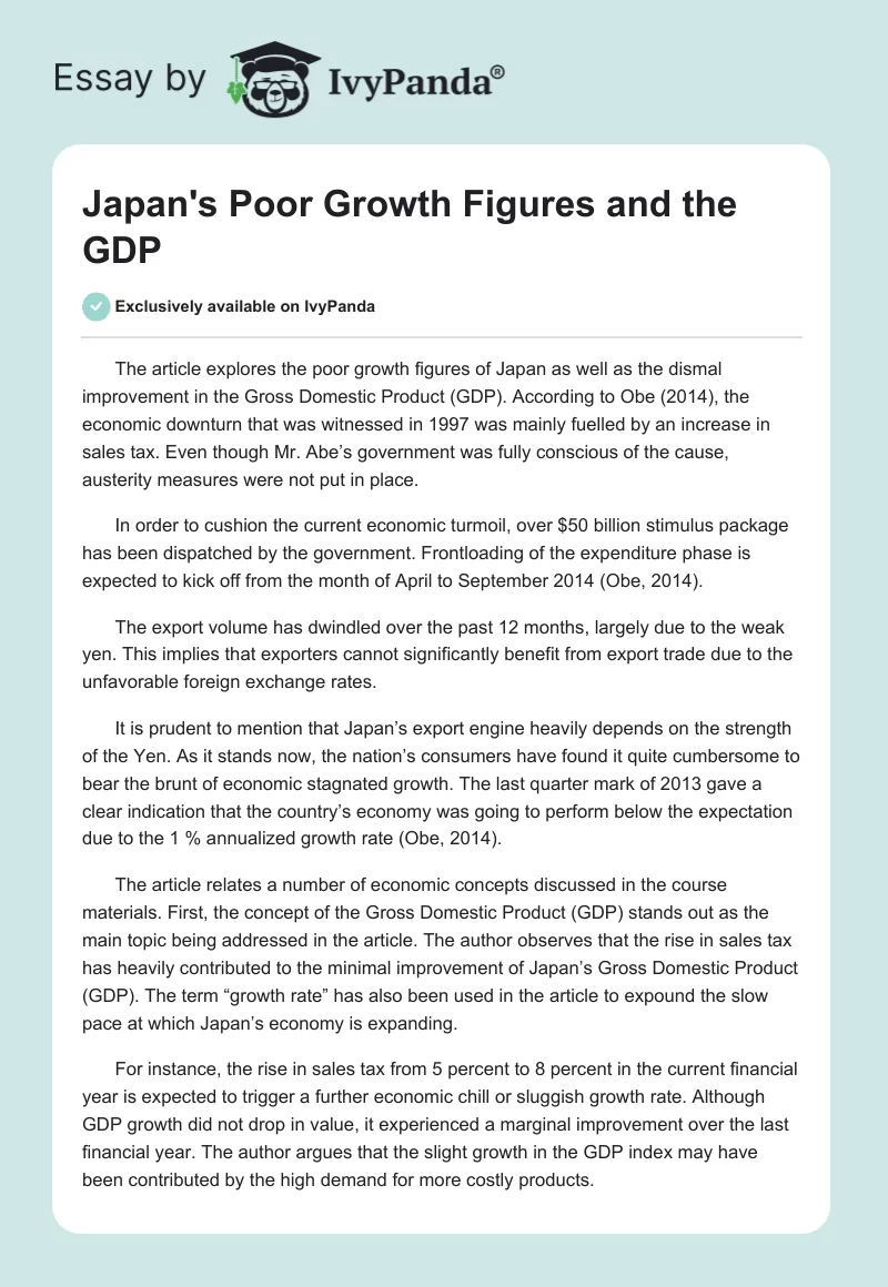 Japan's Poor Growth Figures and the GDP. Page 1