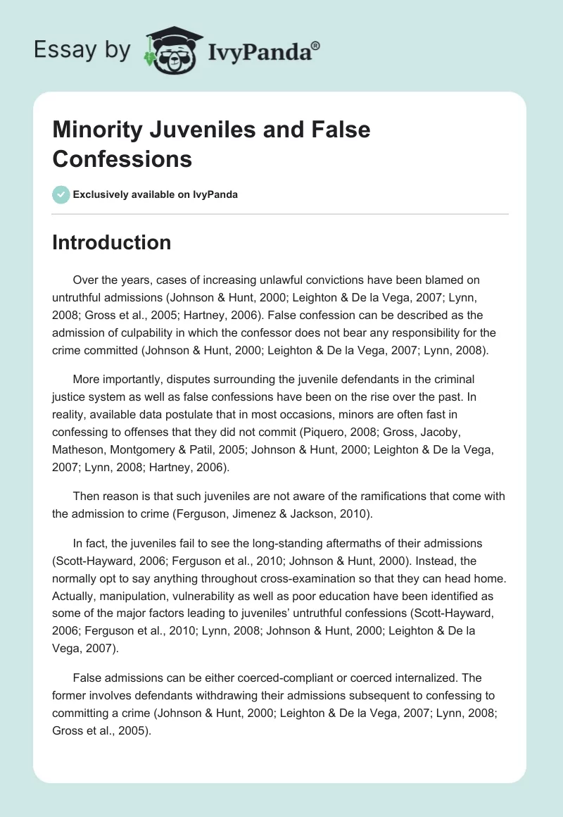 Minority Juveniles and False Confessions. Page 1