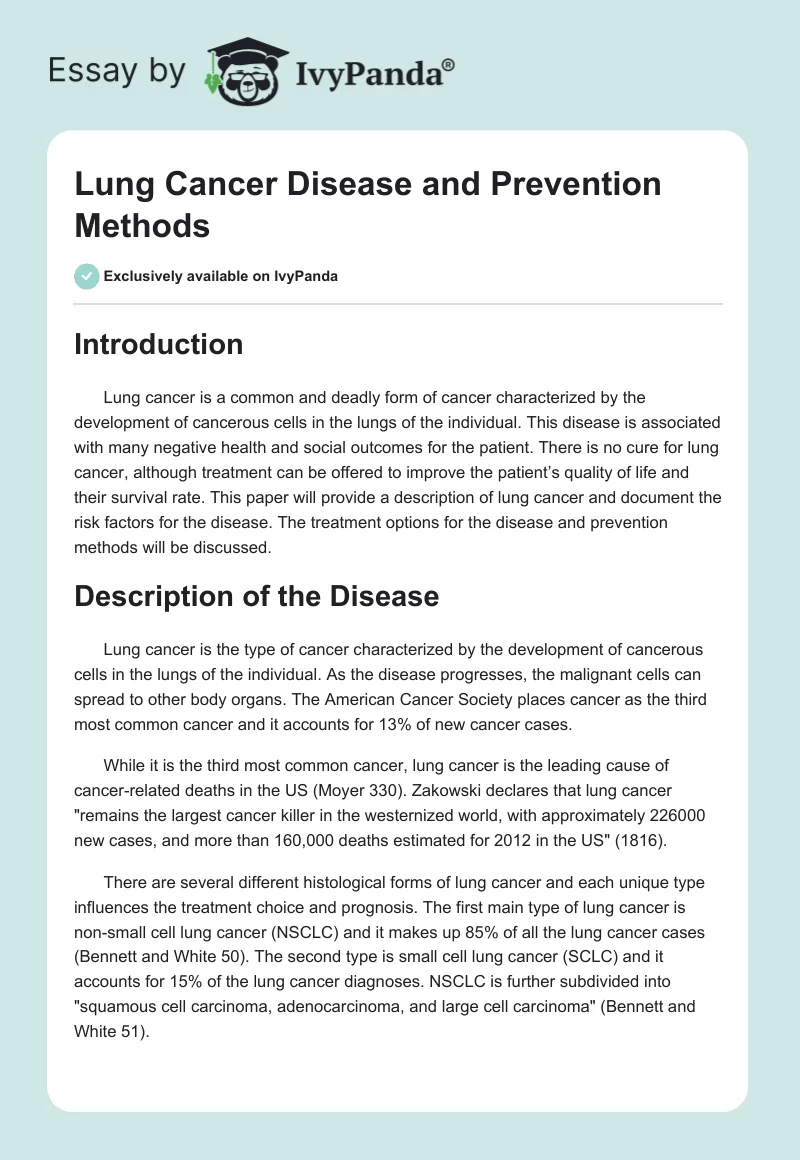 Lung Cancer Disease and Prevention Methods. Page 1