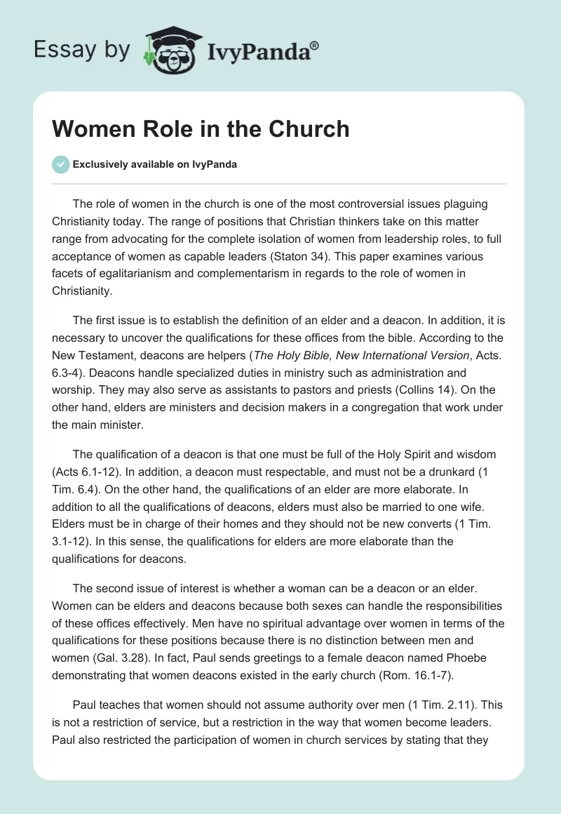 Women Role in the Church. Page 1