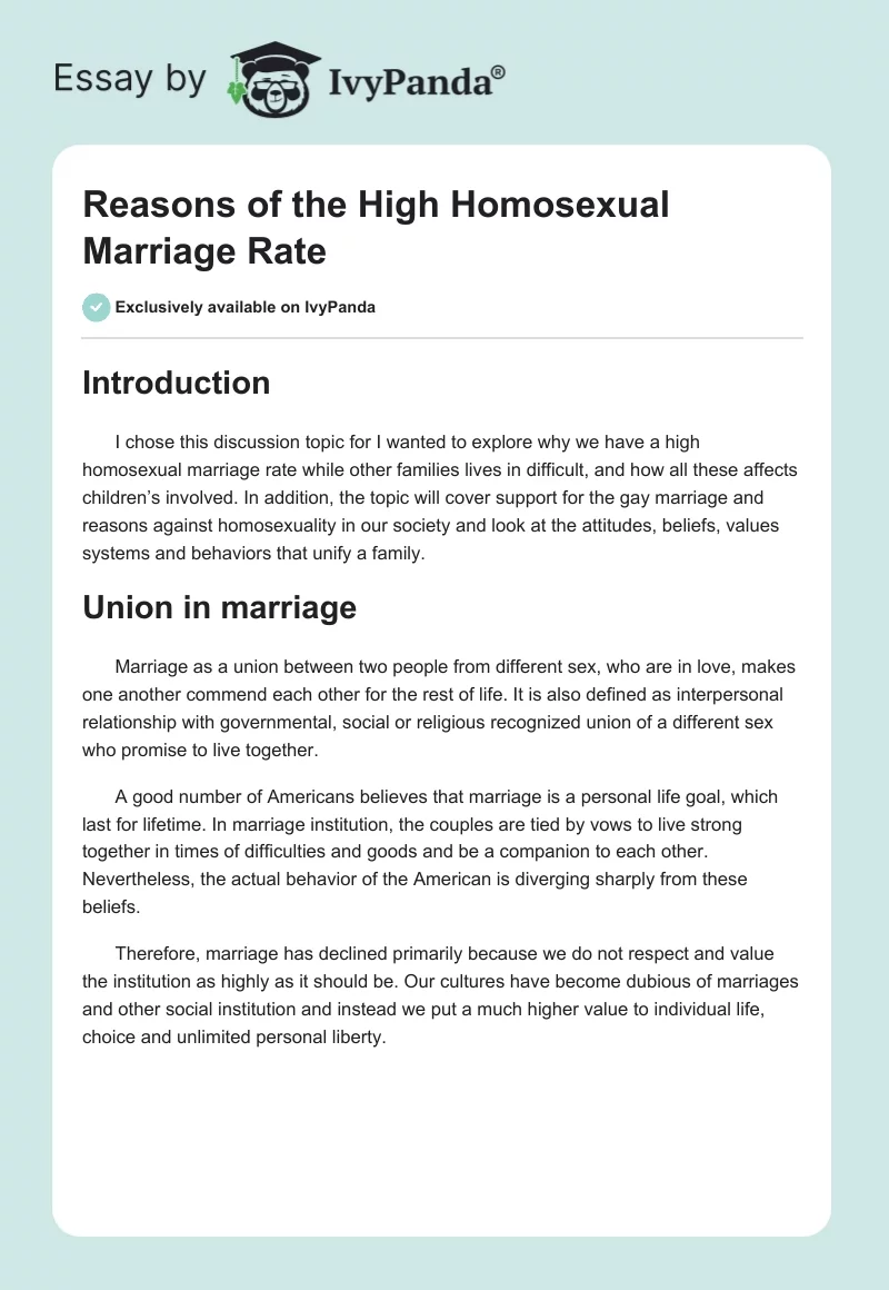 Reasons of the High Homosexual Marriage Rate. Page 1