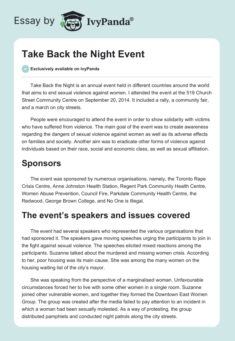 "Take Back the Night" Event. Page 1